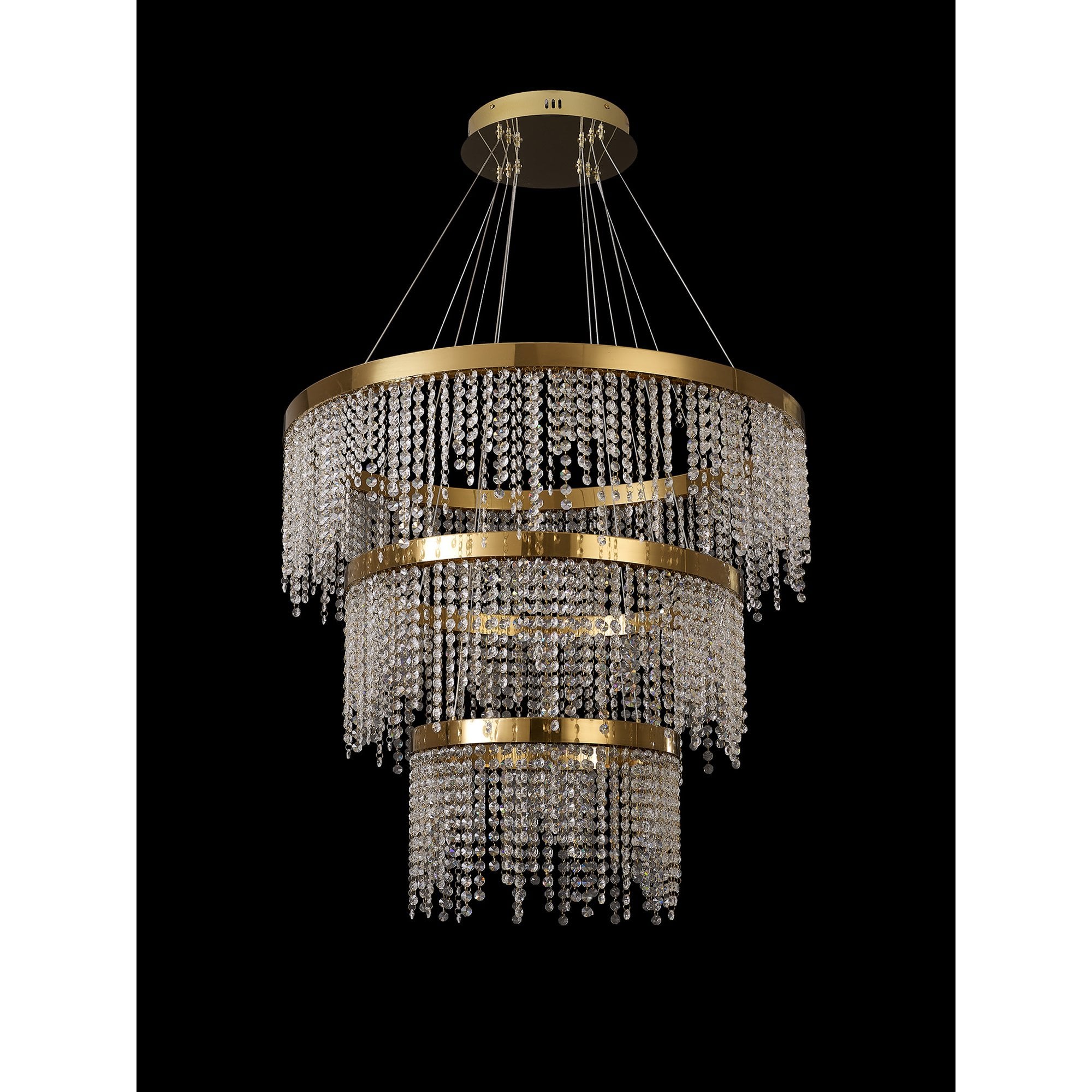 IL32916 Bano Round 3 Tier Dimmable Pendant 90W LED French Gold / Crystal Chain