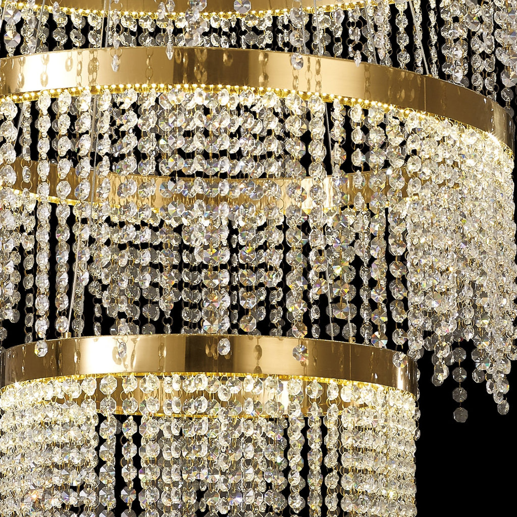 IL32916 Bano Round 3 Tier Dimmable Pendant 90W LED French Gold / Crystal Chain