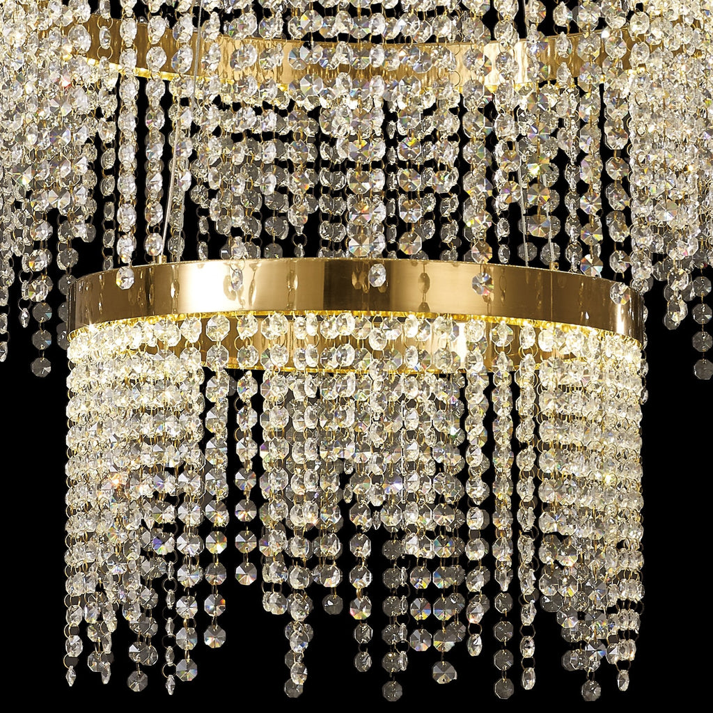 IL32916 Bano Round 3 Tier Dimmable Pendant 90W LED French Gold / Crystal Chain