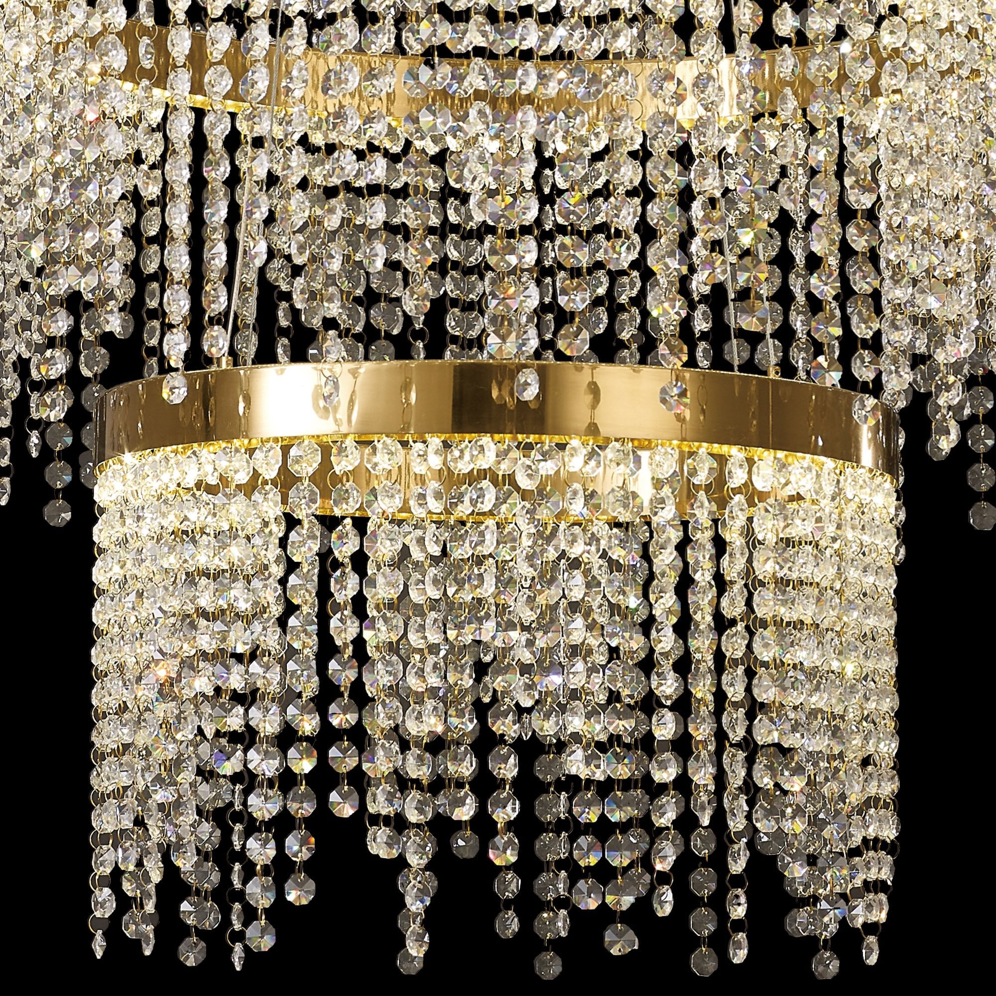 IL32916 Bano Round 3 Tier Dimmable Pendant 90W LED French Gold / Crystal Chain
