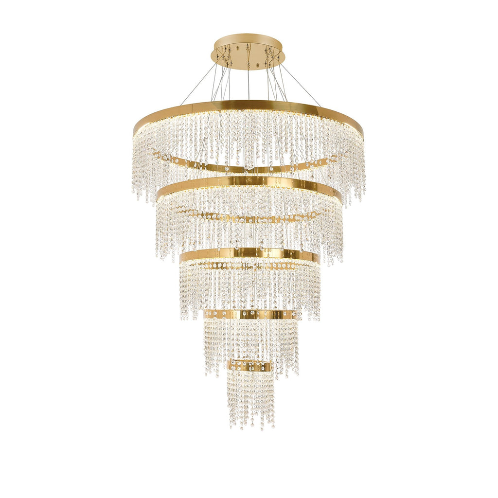 IL32917 Bano Round 5 Tier Dimmable Pendant 150W LED French Gold / Crystal Chain