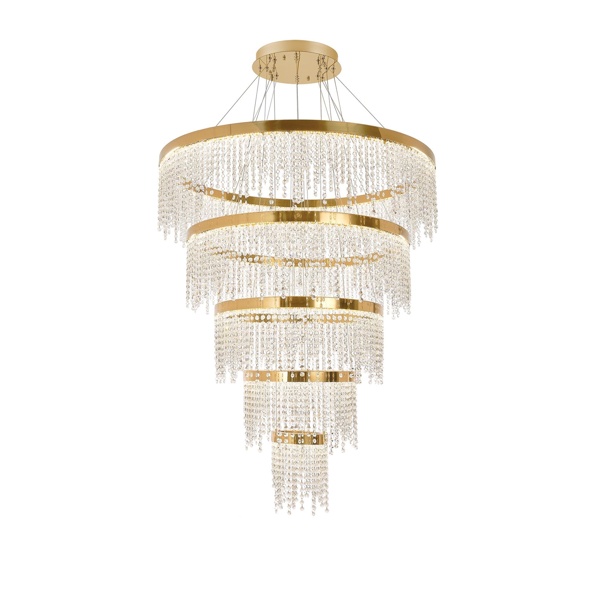 IL32917 Bano Round 5 Tier Dimmable Pendant 150W LED French Gold / Crystal Chain