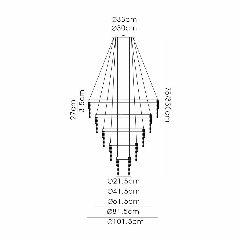 IL32917 Bano Round 5 Tier Dimmable Pendant 150W LED French Gold / Crystal Chain