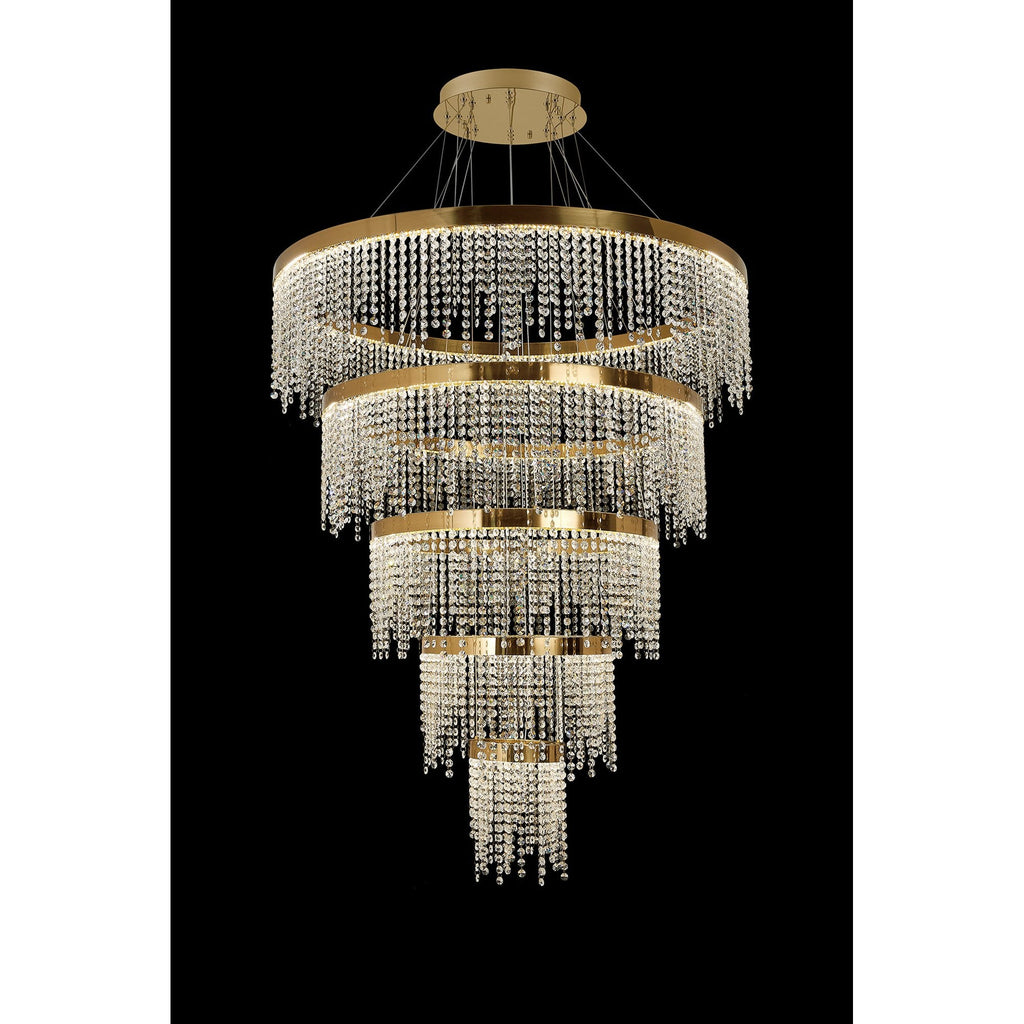 IL32917 Bano Round 5 Tier Dimmable Pendant 150W LED French Gold / Crystal Chain
