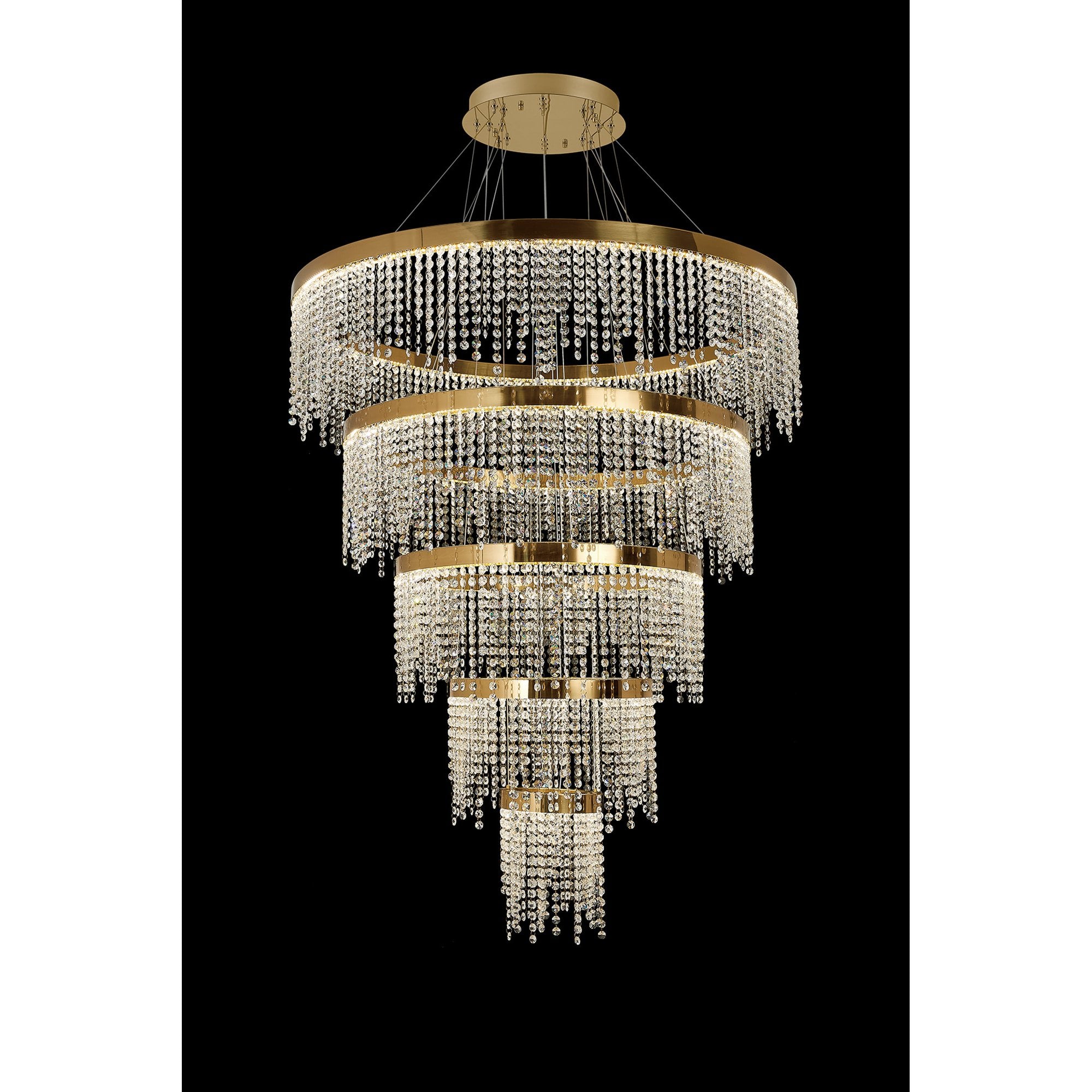 IL32917 Bano Round 5 Tier Dimmable Pendant 150W LED French Gold / Crystal Chain