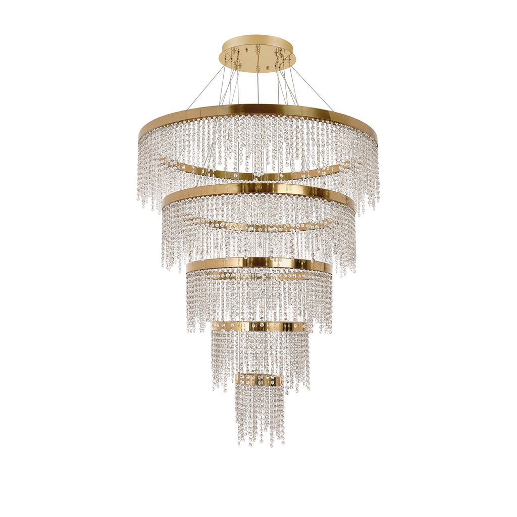 IL32917 Bano Round 5 Tier Dimmable Pendant 150W LED French Gold / Crystal Chain
