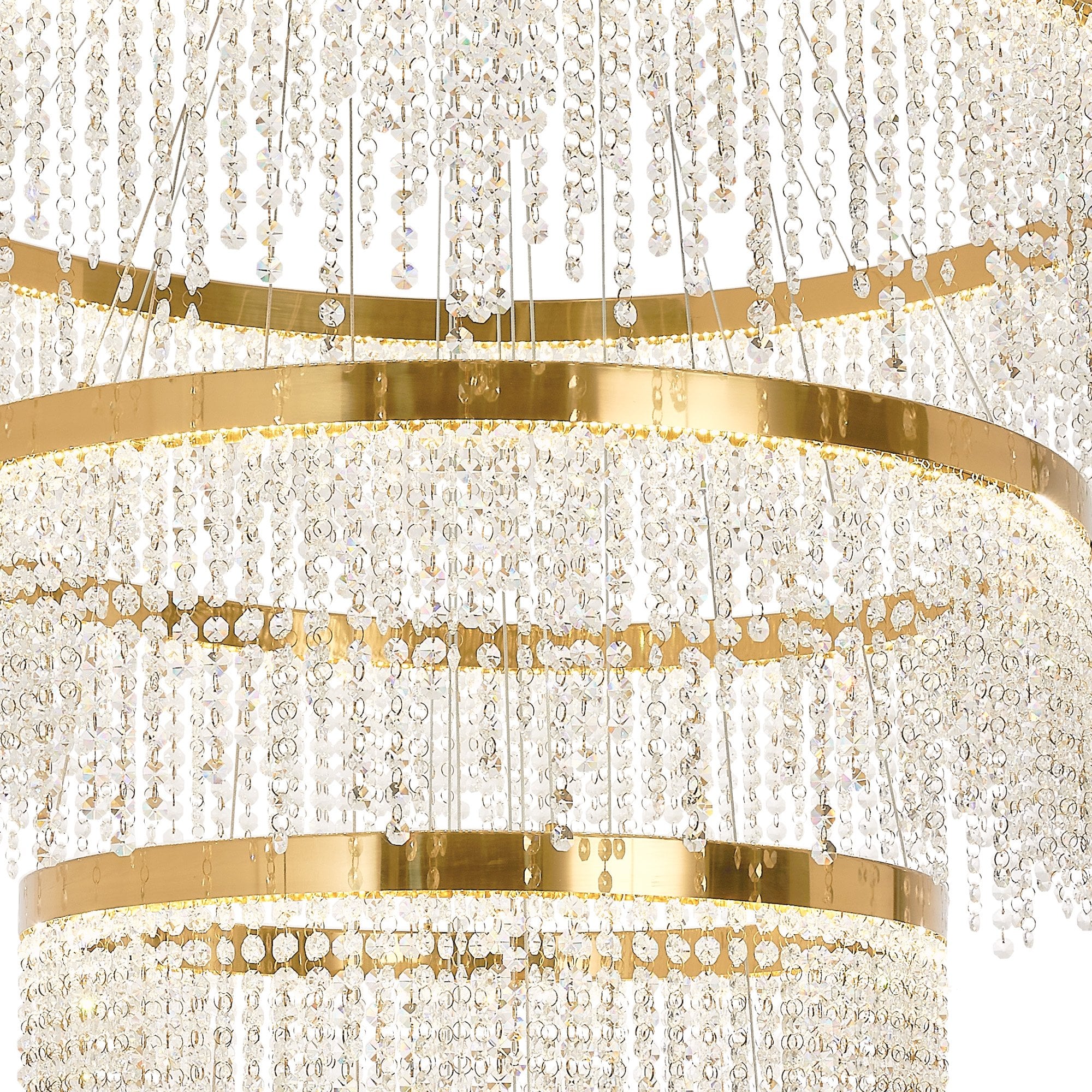IL32917 Bano Round 5 Tier Dimmable Pendant 150W LED French Gold / Crystal Chain