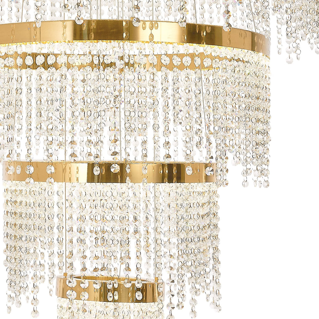 IL32917 Bano Round 5 Tier Dimmable Pendant 150W LED French Gold / Crystal Chain