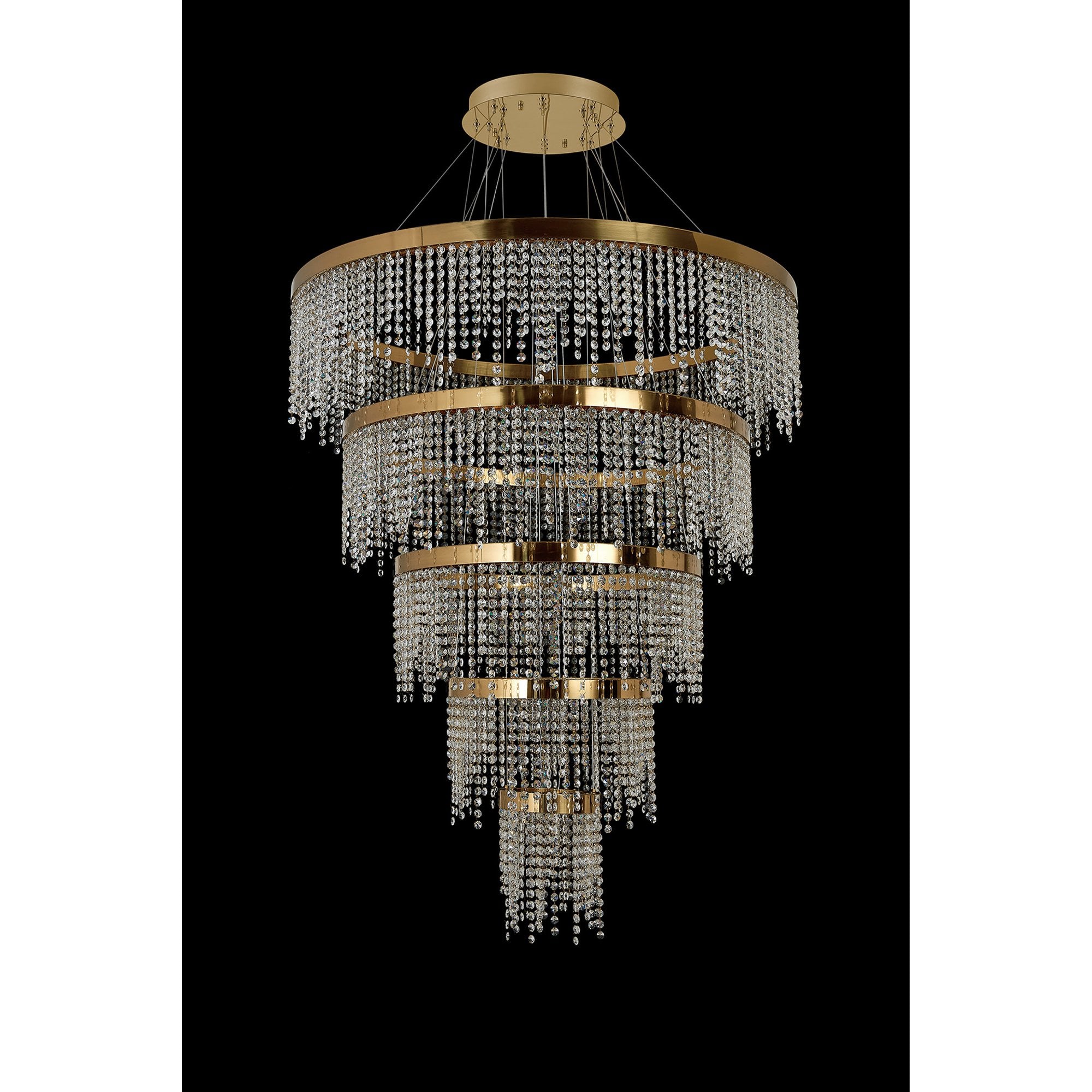IL32917 Bano Round 5 Tier Dimmable Pendant 150W LED French Gold / Crystal Chain