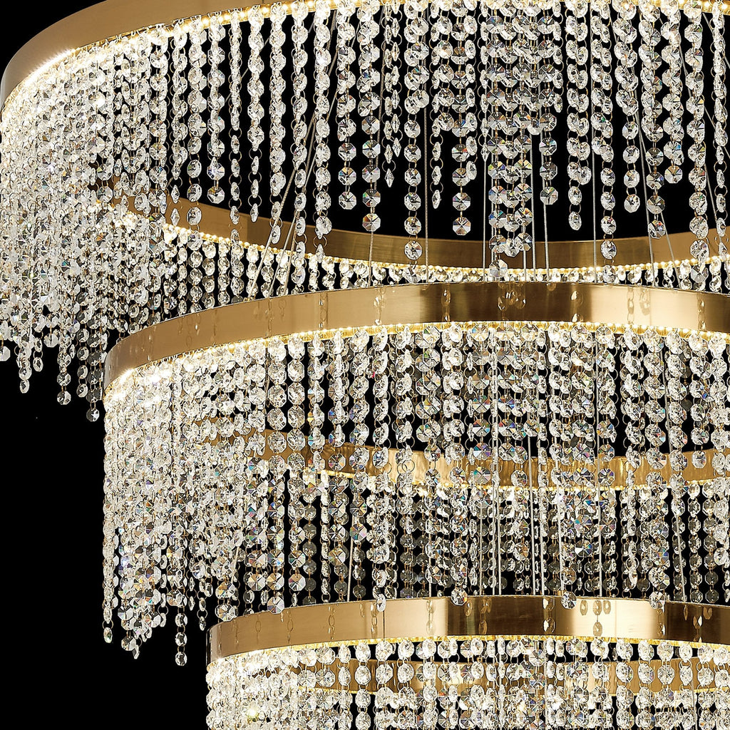 IL32917 Bano Round 5 Tier Dimmable Pendant 150W LED French Gold / Crystal Chain
