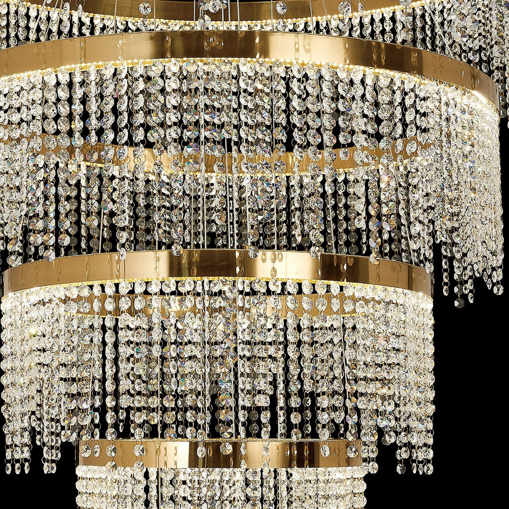 IL32917 Bano Round 5 Tier Dimmable Pendant 150W LED French Gold / Crystal Chain