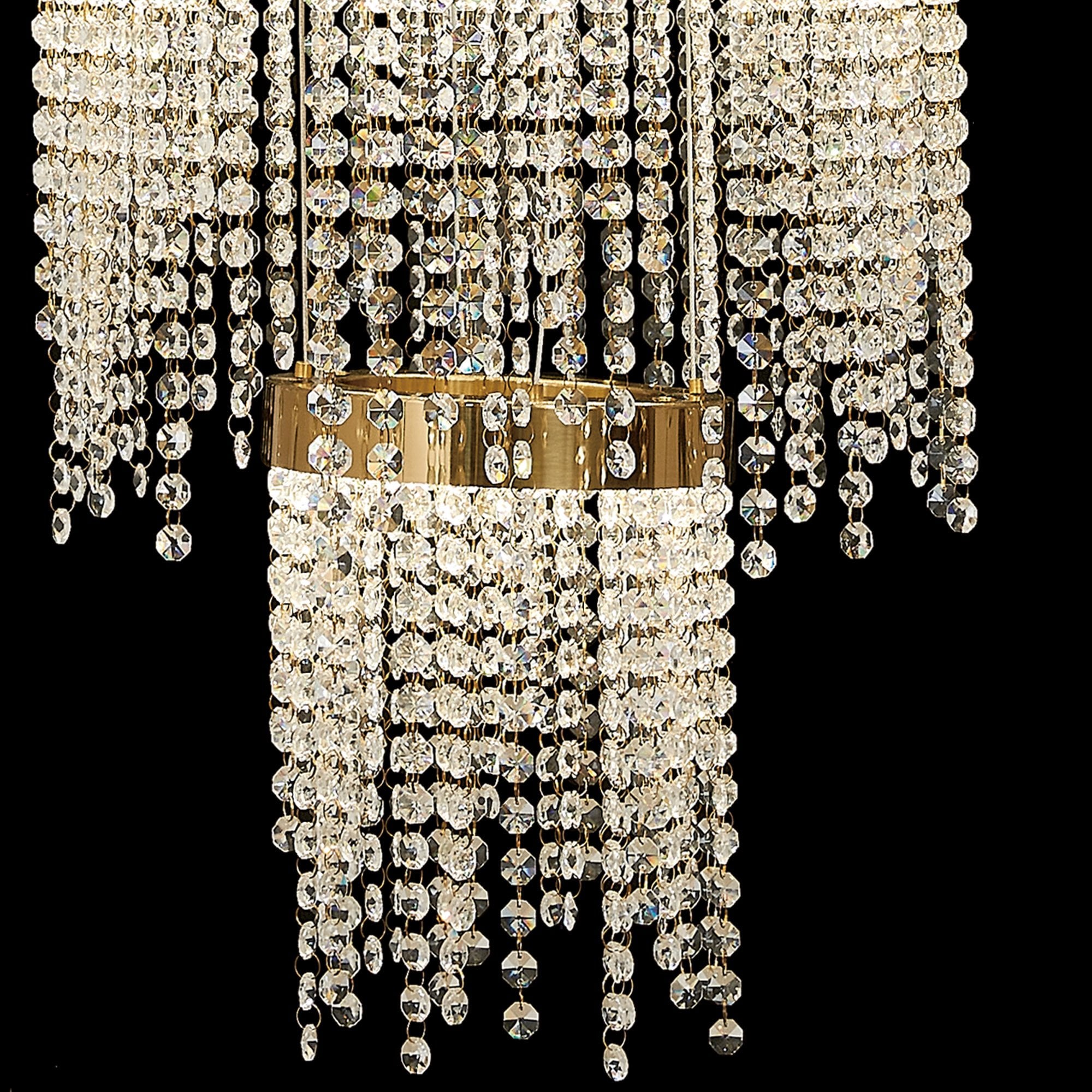 IL32917 Bano Round 5 Tier Dimmable Pendant 150W LED French Gold / Crystal Chain