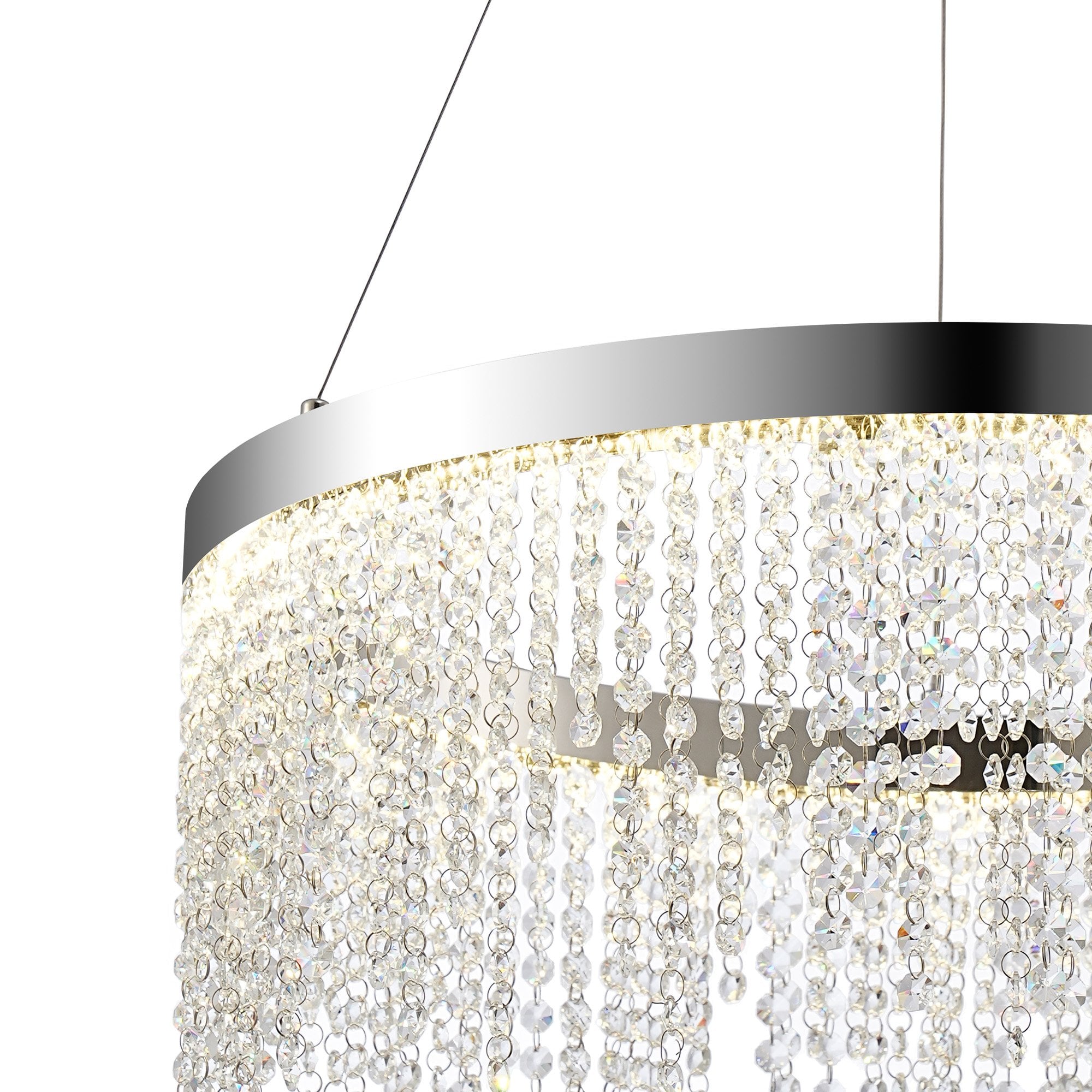 IL32860 Bano Round Dimmable Pendant 29W LED Polished Chrome / Crystal Chain