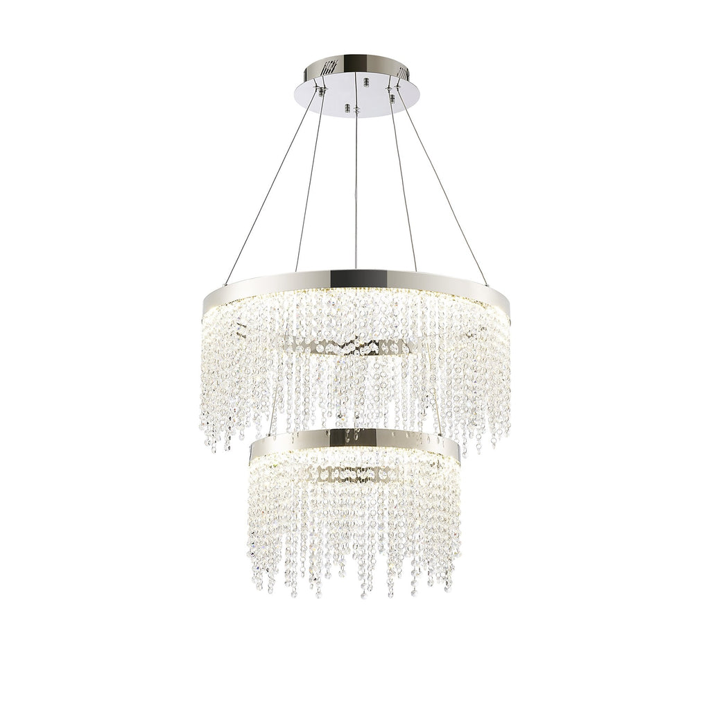 IL32861 Bano Round 2 Tier Dimmable Pendant 47W LED Polished Chrome / Crystal Chain