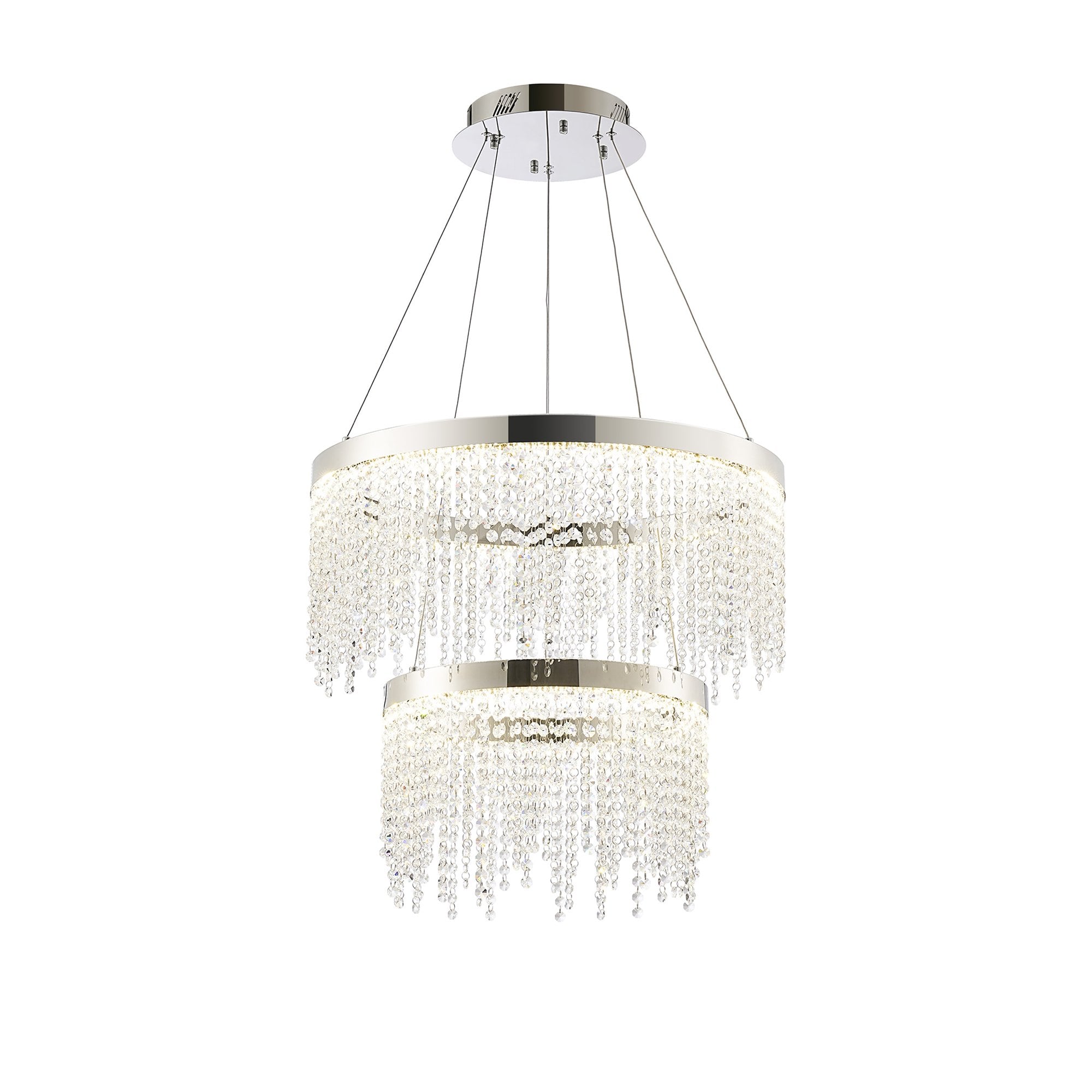 IL32861 Bano Round 2 Tier Dimmable Pendant 47W LED Polished Chrome / Crystal Chain