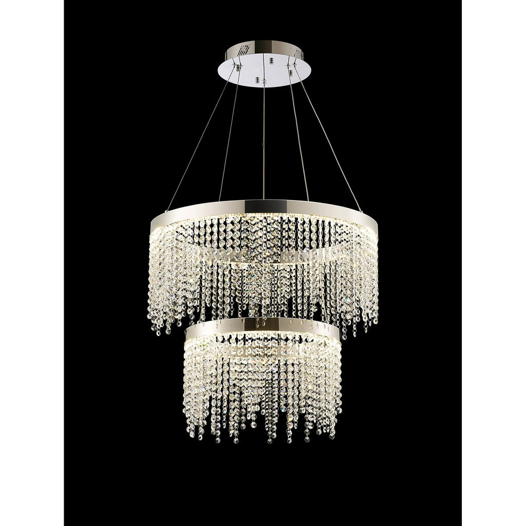 IL32861 Bano Round 2 Tier Dimmable Pendant 47W LED Polished Chrome / Crystal Chain