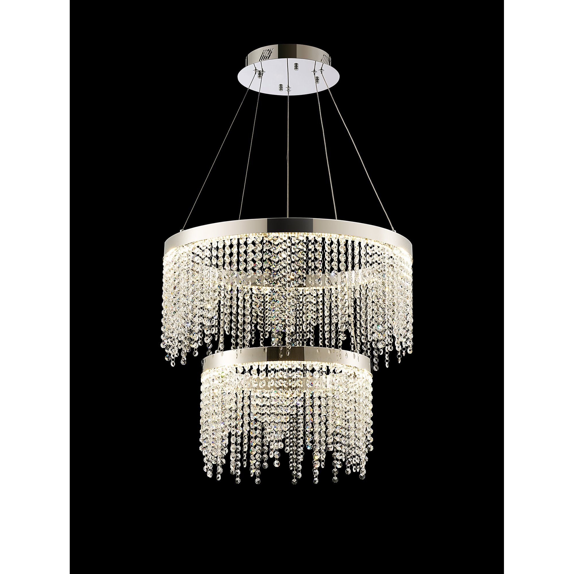 IL32861 Bano Round 2 Tier Dimmable Pendant 47W LED Polished Chrome / Crystal Chain