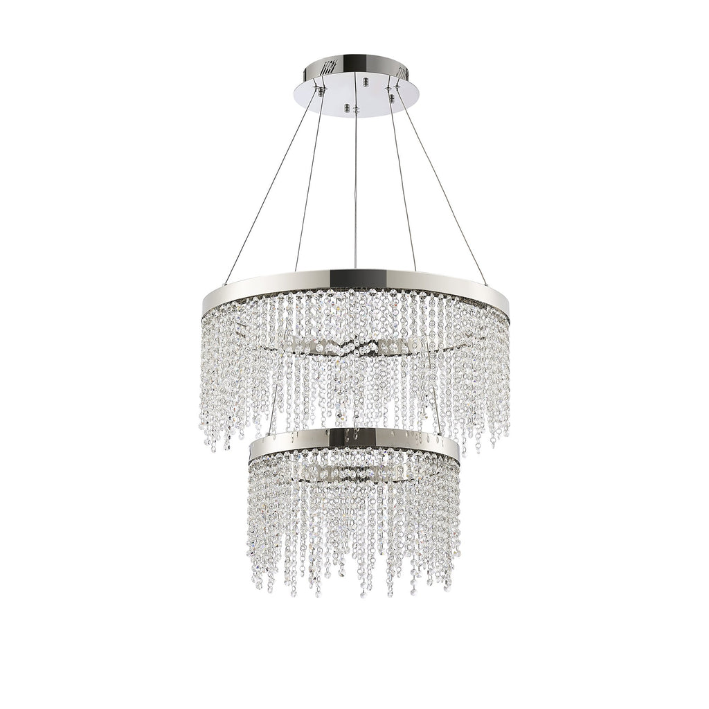 IL32861 Bano Round 2 Tier Dimmable Pendant 47W LED Polished Chrome / Crystal Chain