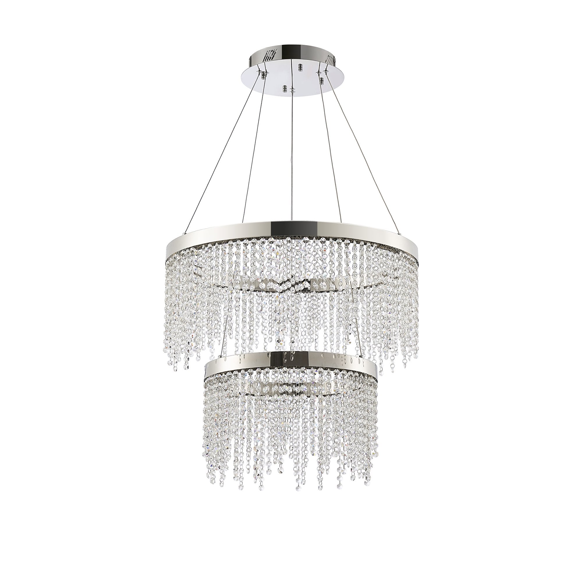 IL32861 Bano Round 2 Tier Dimmable Pendant 47W LED Polished Chrome / Crystal Chain