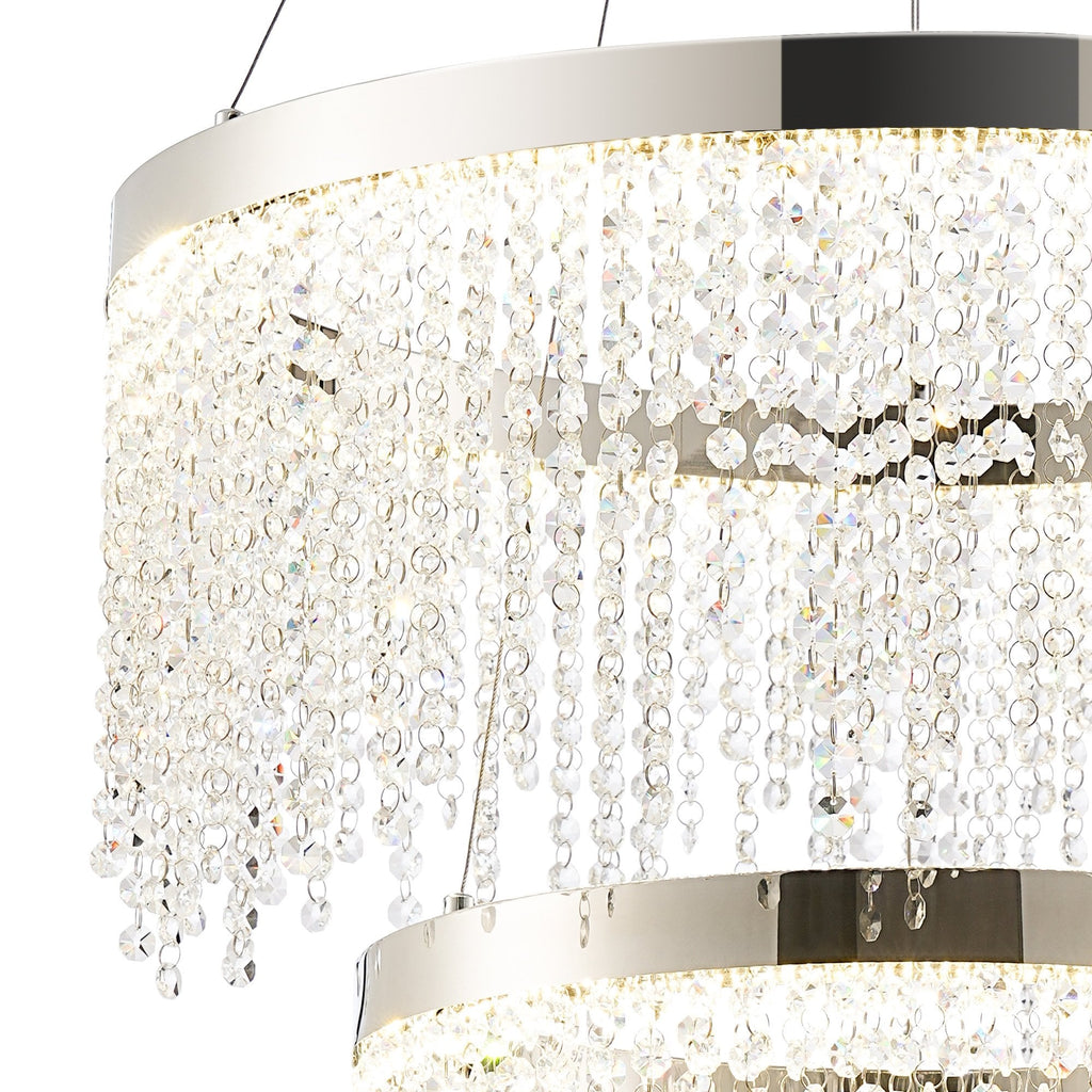 IL32861 Bano Round 2 Tier Dimmable Pendant 47W LED Polished Chrome / Crystal Chain