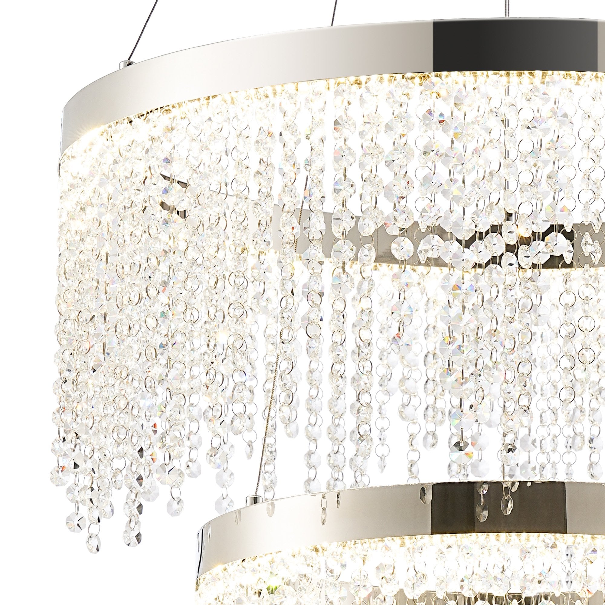 IL32861 Bano Round 2 Tier Dimmable Pendant 47W LED Polished Chrome / Crystal Chain