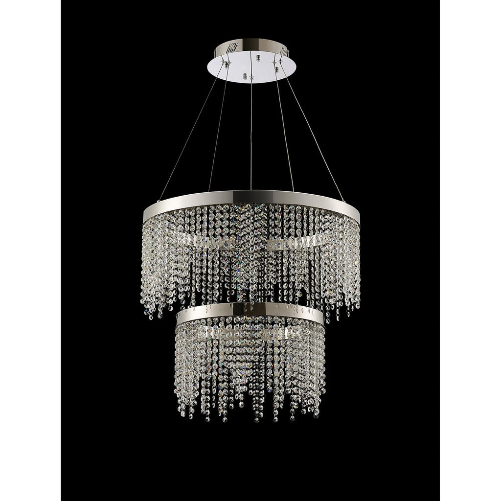 IL32861 Bano Round 2 Tier Dimmable Pendant 47W LED Polished Chrome / Crystal Chain
