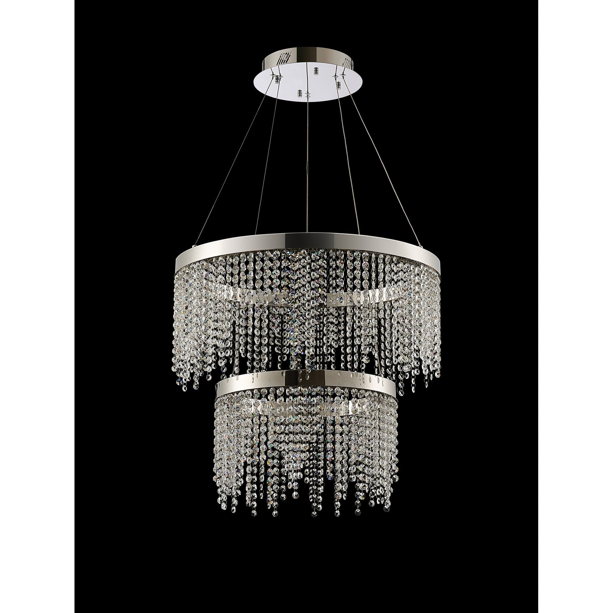 IL32861 Bano Round 2 Tier Dimmable Pendant 47W LED Polished Chrome / Crystal Chain