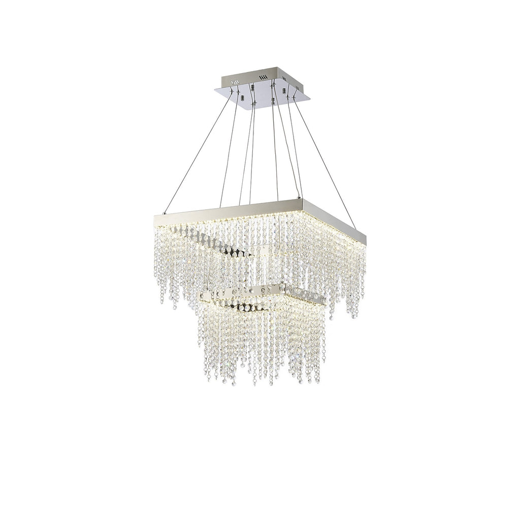 IL32863 Bano Square 2 Tier Dimmable Pendant 47W LED Polished Chrome / Crystal Chain