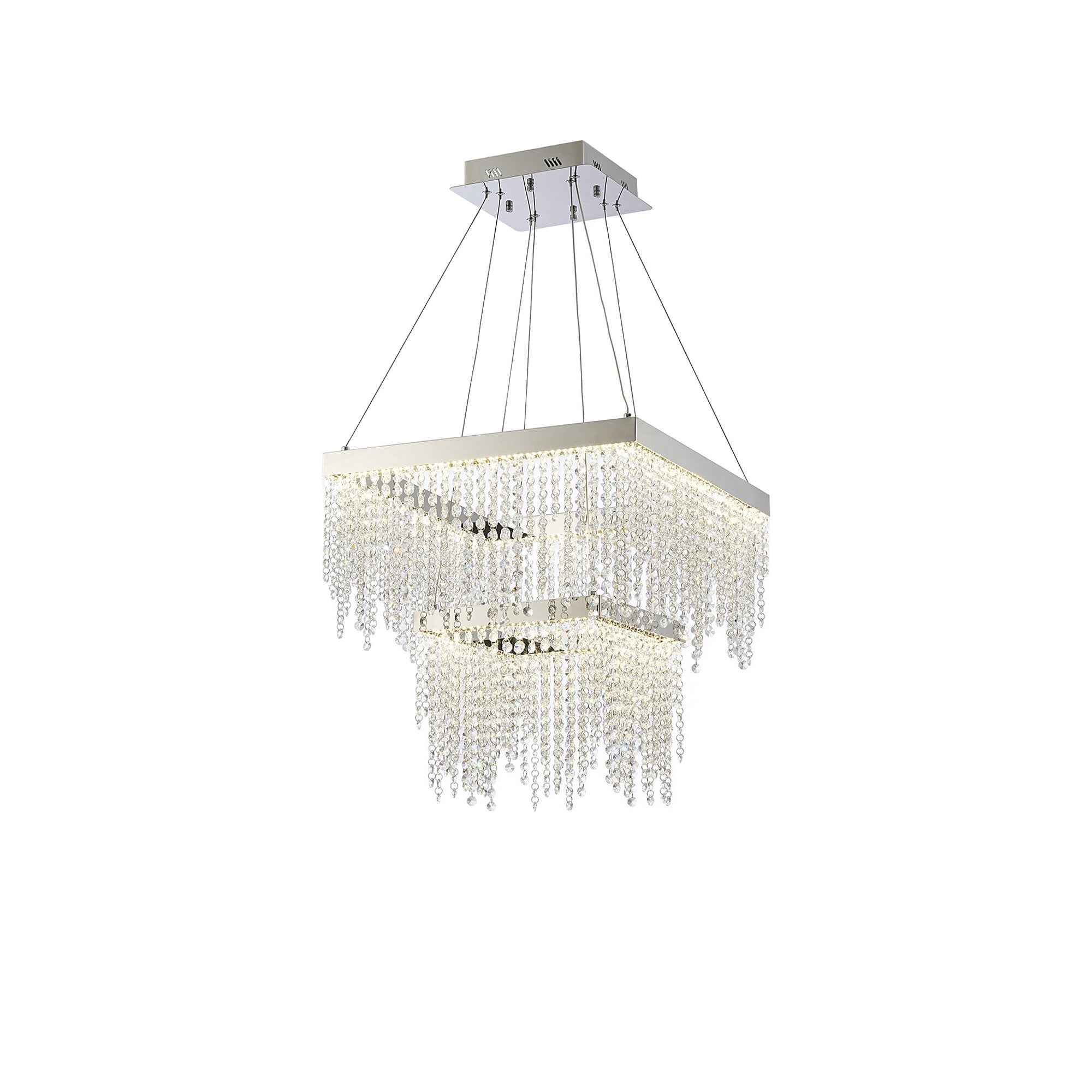IL32863 Bano Square 2 Tier Dimmable Pendant 47W LED Polished Chrome / Crystal Chain