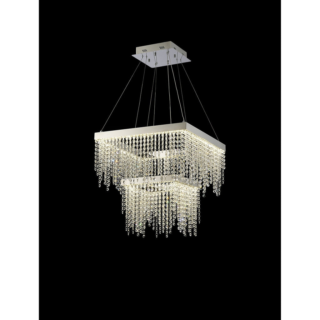 IL32863 Bano Square 2 Tier Dimmable Pendant 47W LED Polished Chrome / Crystal Chain