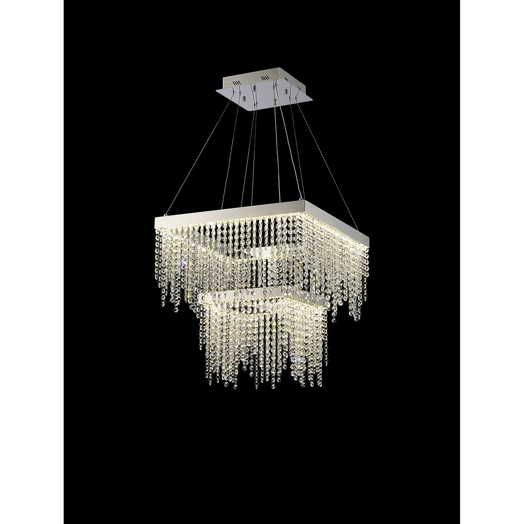 IL32863 Bano Square 2 Tier Dimmable Pendant 47W LED Polished Chrome / Crystal Chain