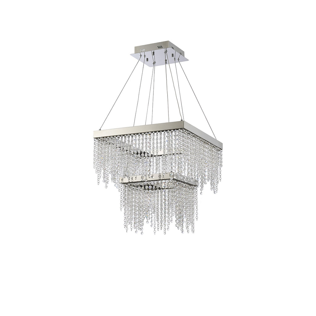 IL32863 Bano Square 2 Tier Dimmable Pendant 47W LED Polished Chrome / Crystal Chain