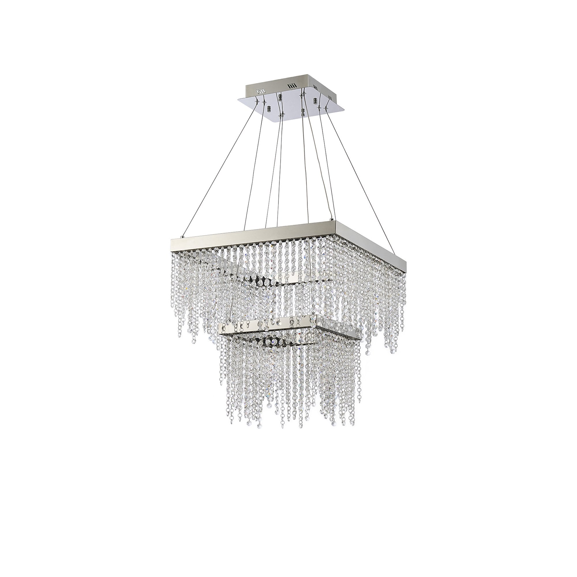 IL32863 Bano Square 2 Tier Dimmable Pendant 47W LED Polished Chrome / Crystal Chain