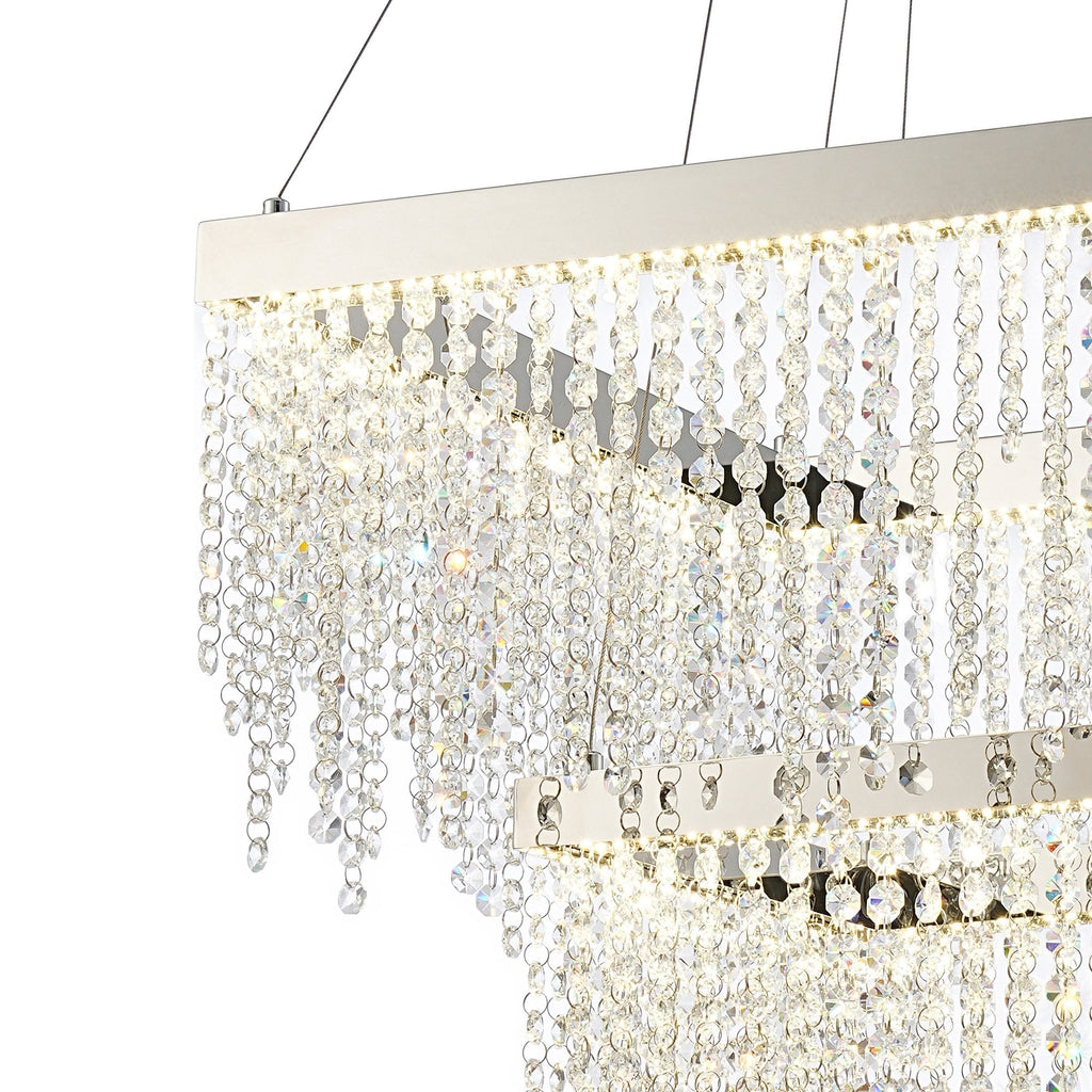 IL32863 Bano Square 2 Tier Dimmable Pendant 47W LED Polished Chrome / Crystal Chain