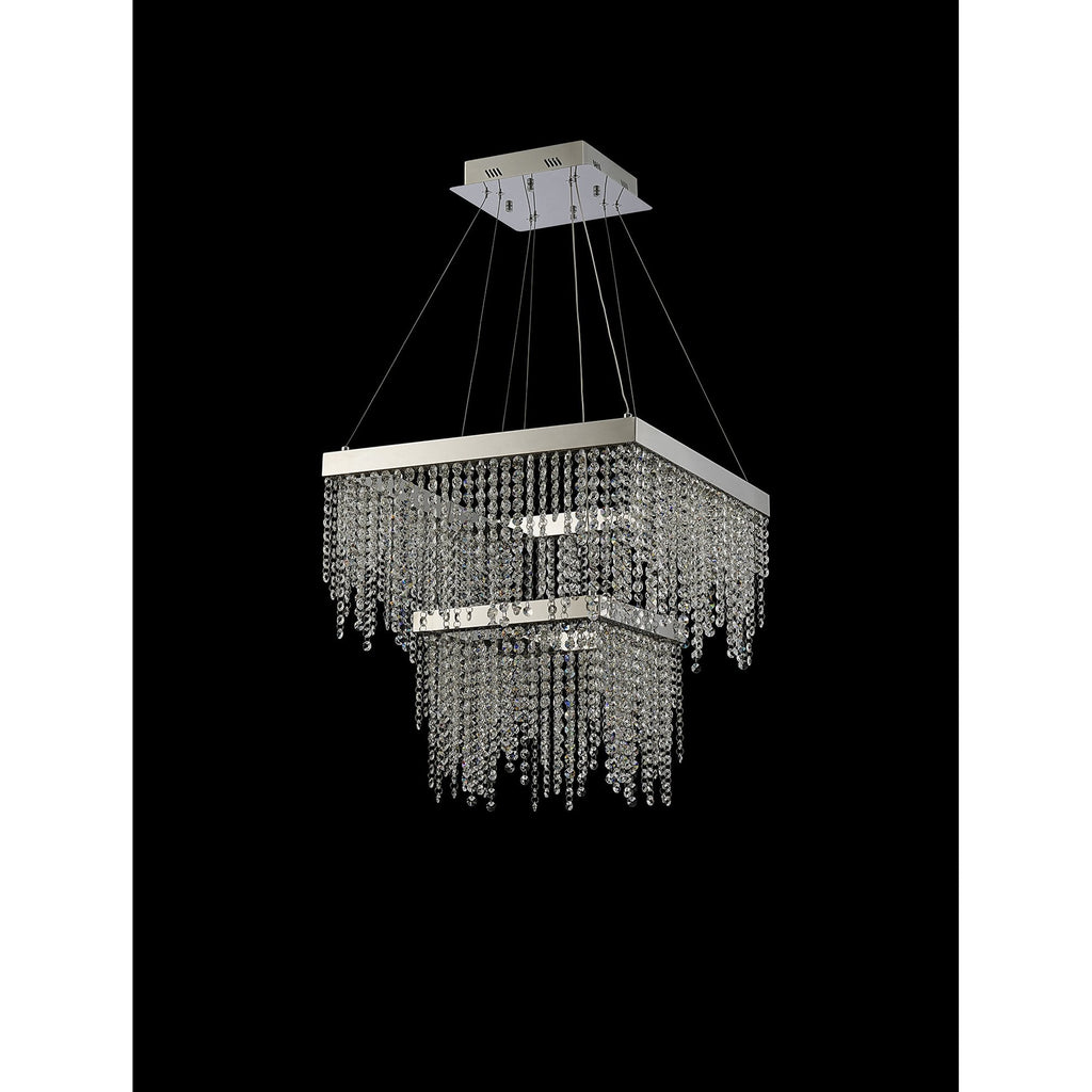 IL32863 Bano Square 2 Tier Dimmable Pendant 47W LED Polished Chrome / Crystal Chain