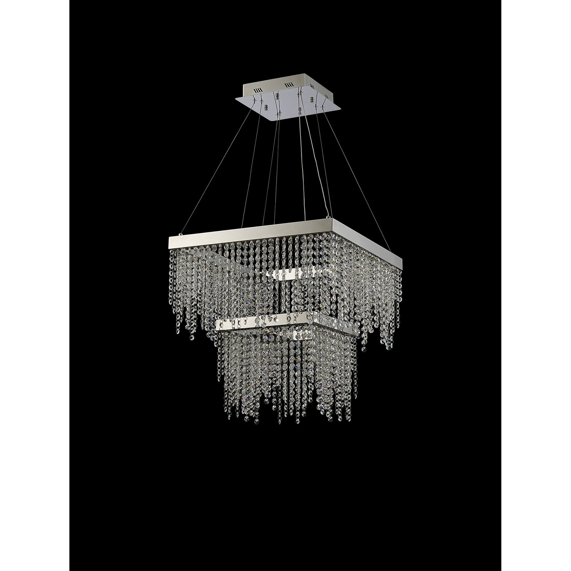 IL32863 Bano Square 2 Tier Dimmable Pendant 47W LED Polished Chrome / Crystal Chain