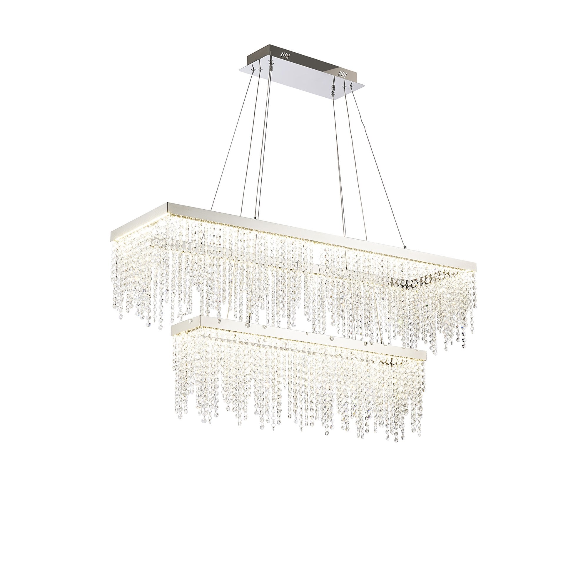 IL32865 Bano Rectangular 2 Tier Dimmable Pendant 65W LED Polished Chrome / Crystal Chain