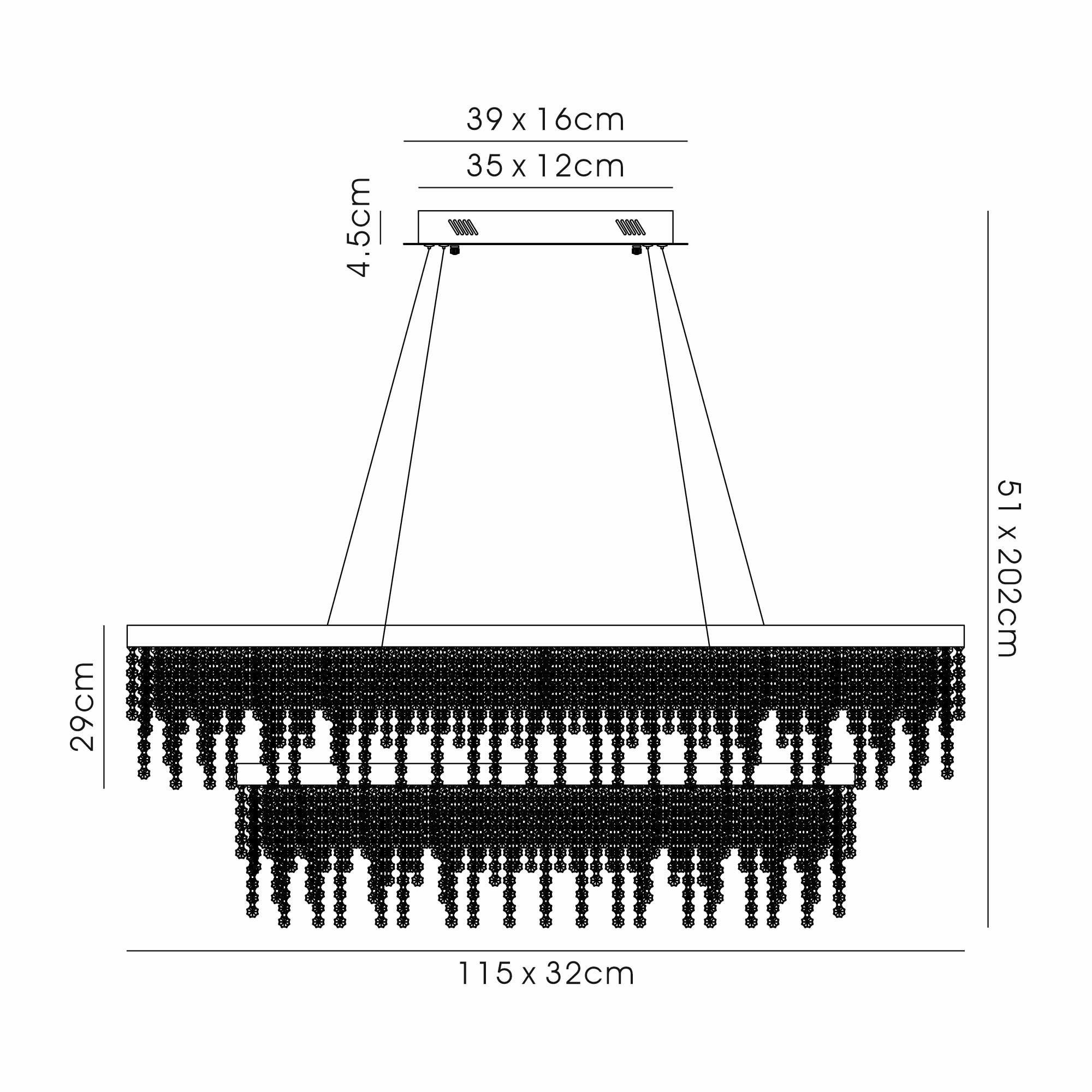 IL32865 Bano Rectangular 2 Tier Dimmable Pendant 65W LED Polished Chrome / Crystal Chain