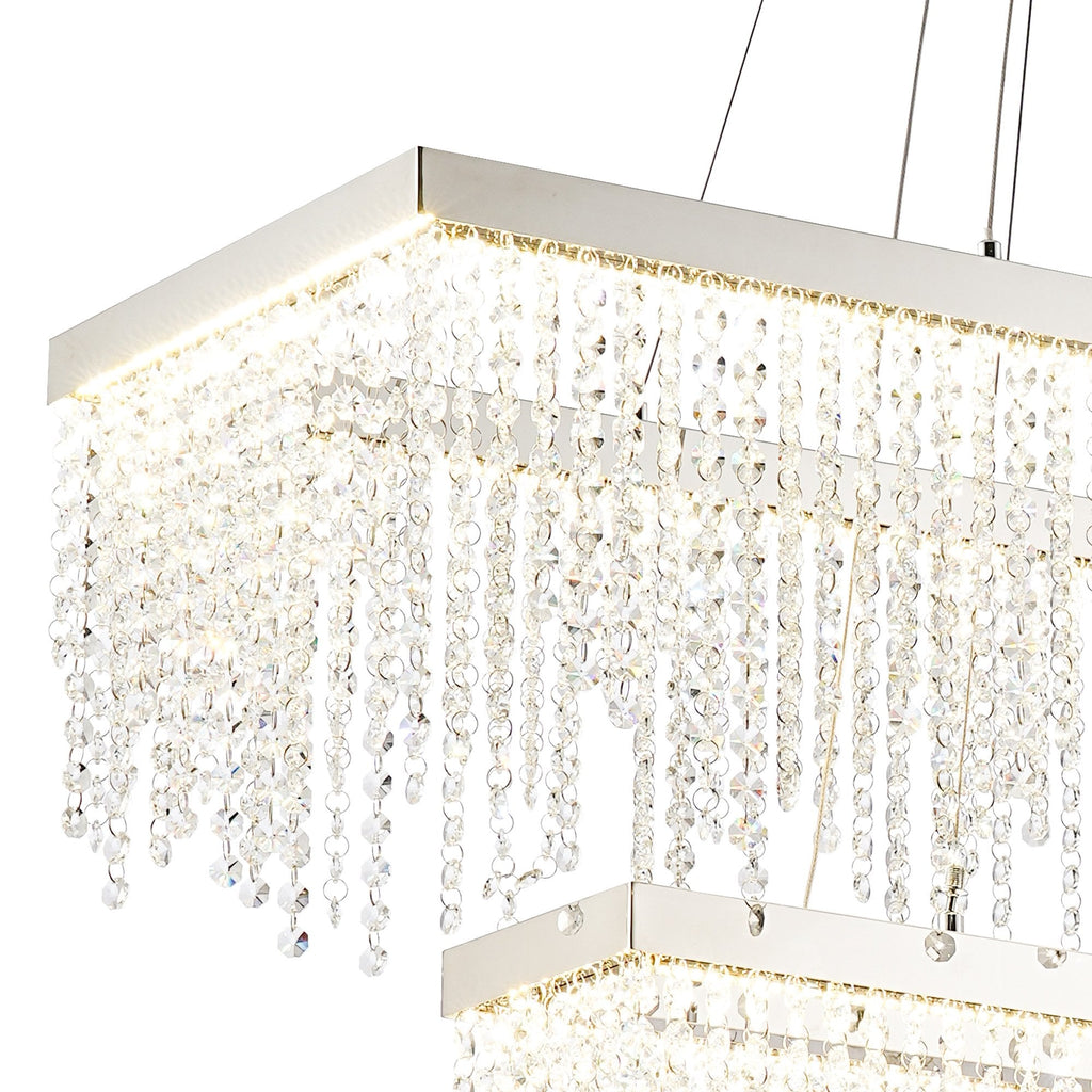 IL32865 Bano Rectangular 2 Tier Dimmable Pendant 65W LED Polished Chrome / Crystal Chain