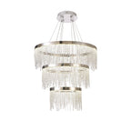 IL32914 Bano Round 3 Tier Dimmable Pendant 90W LED Polished Chrome / Crystal Chain