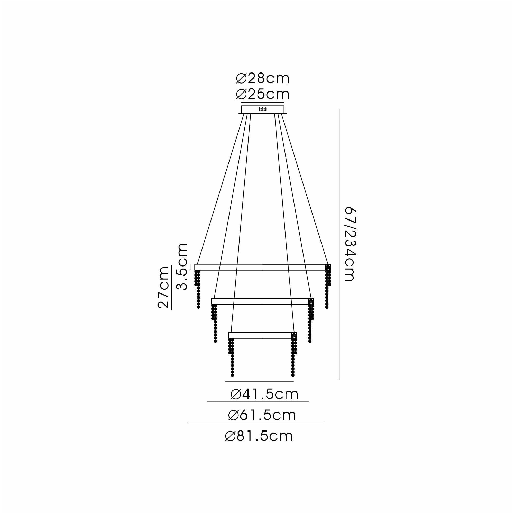 IL32914 Bano Round 3 Tier Dimmable Pendant 90W LED Polished Chrome / Crystal Chain