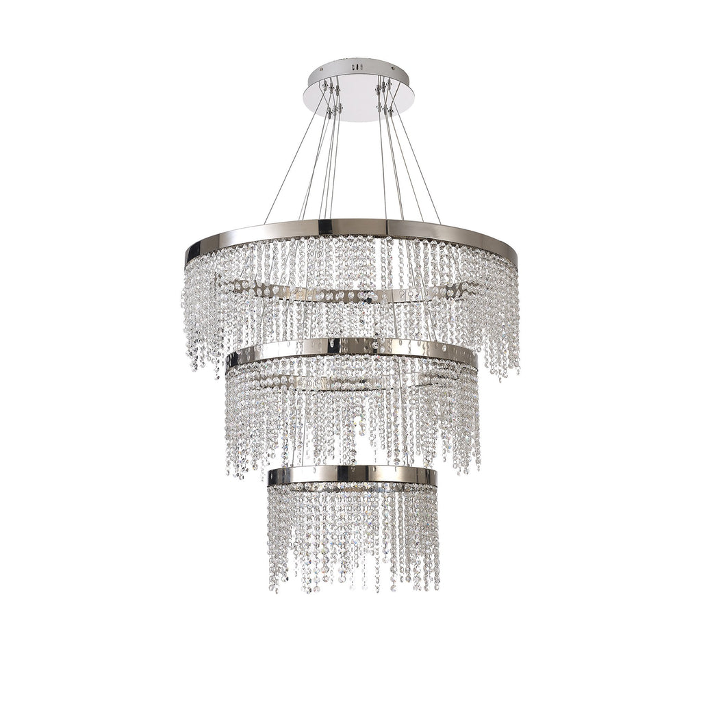 IL32914 Bano Round 3 Tier Dimmable Pendant 90W LED Polished Chrome / Crystal Chain