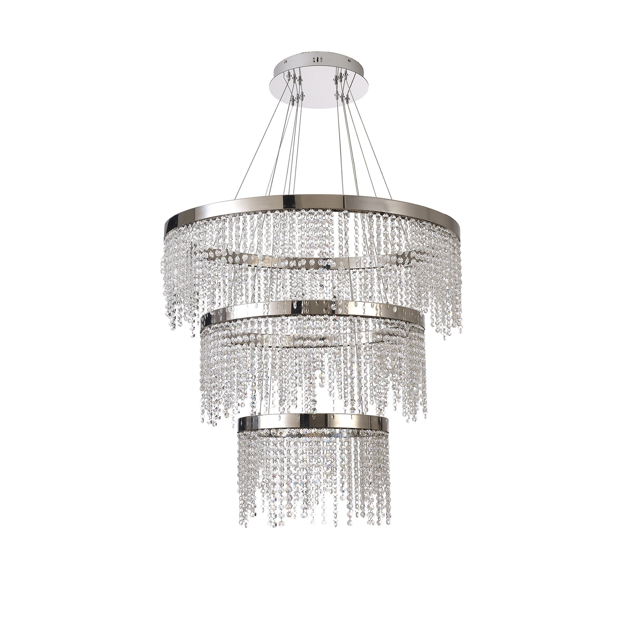 IL32914 Bano Round 3 Tier Dimmable Pendant 90W LED Polished Chrome / Crystal Chain