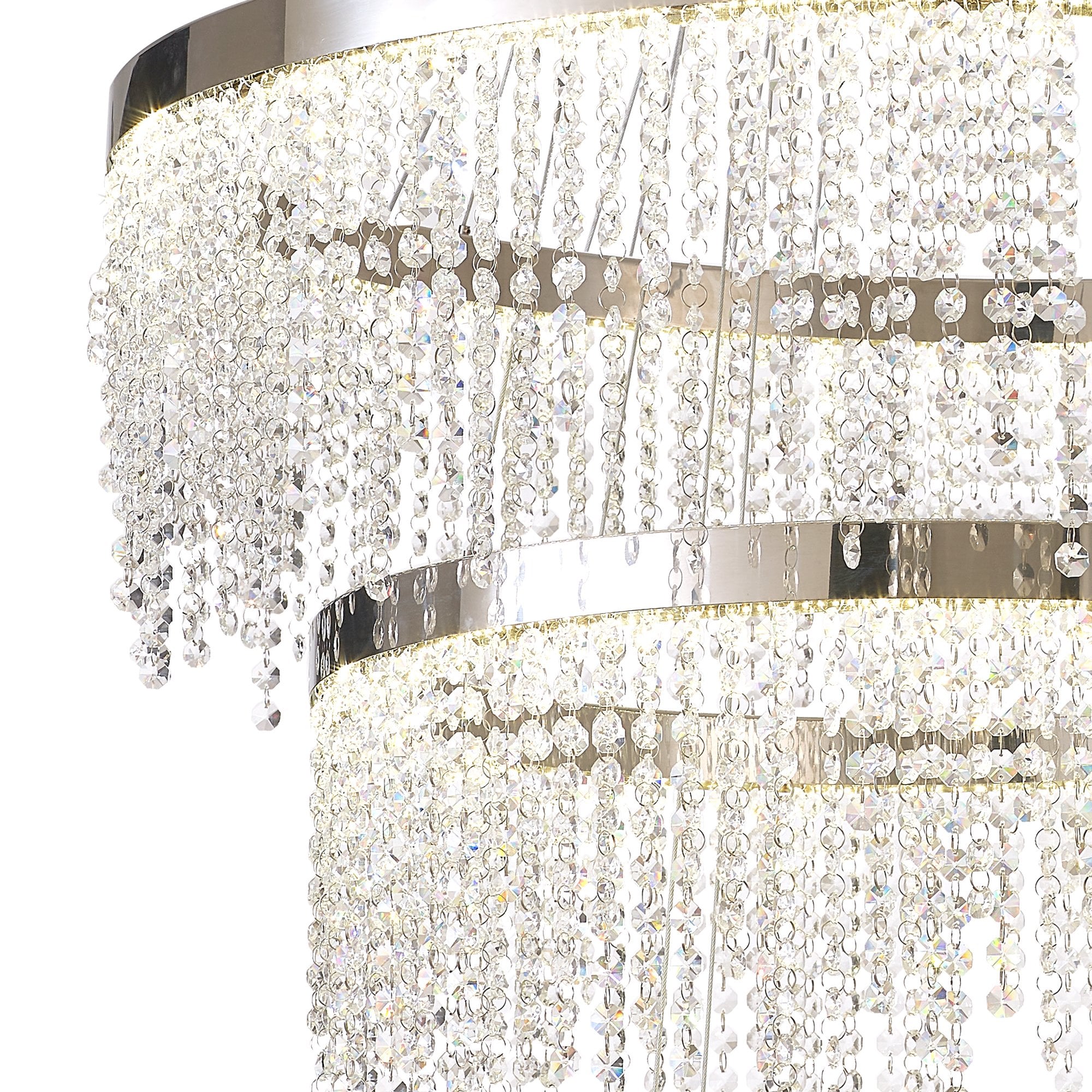 IL32914 Bano Round 3 Tier Dimmable Pendant 90W LED Polished Chrome / Crystal Chain