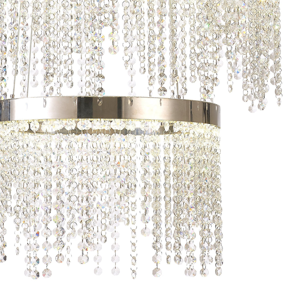 IL32914 Bano Round 3 Tier Dimmable Pendant 90W LED Polished Chrome / Crystal Chain