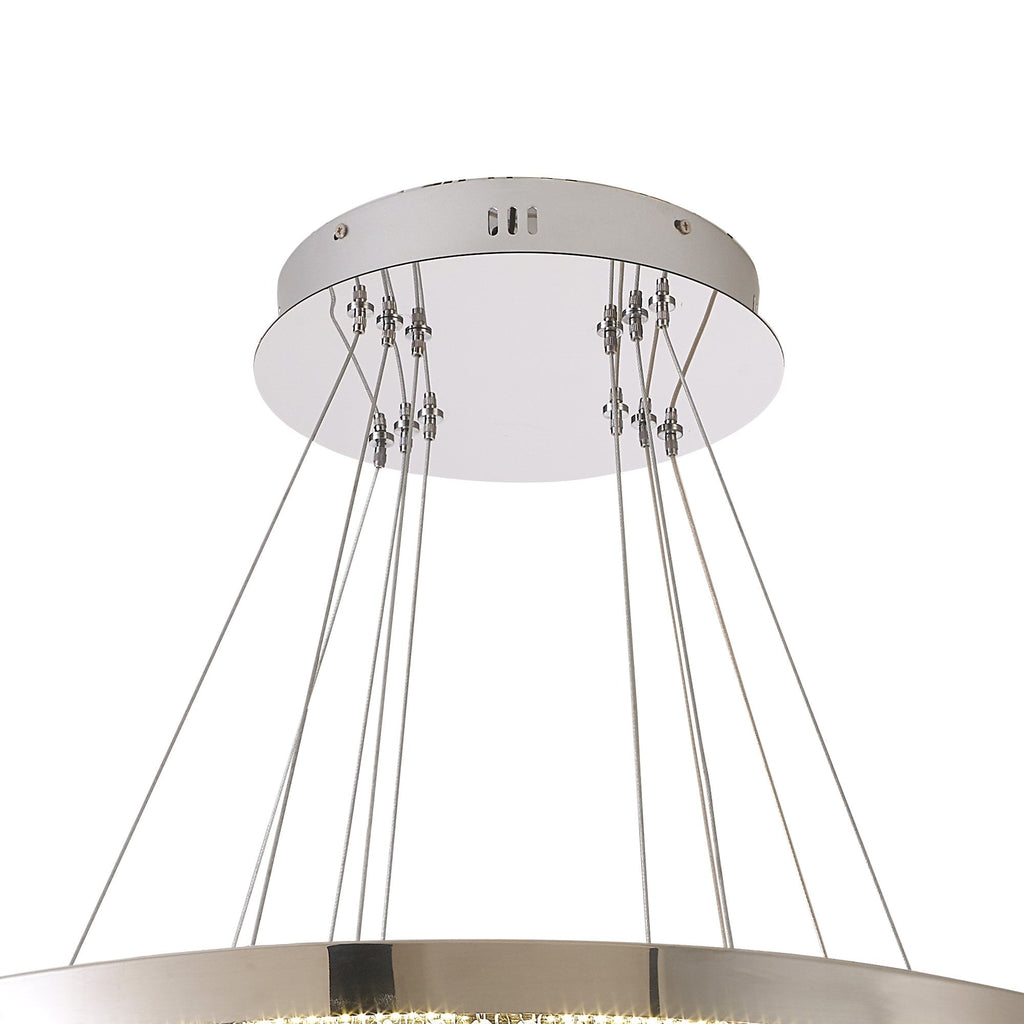 IL32914 Bano Round 3 Tier Dimmable Pendant 90W LED Polished Chrome / Crystal Chain