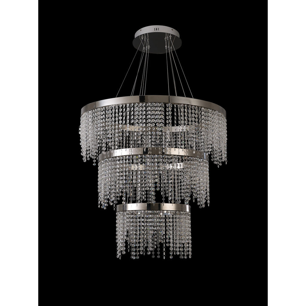 IL32914 Bano Round 3 Tier Dimmable Pendant 90W LED Polished Chrome / Crystal Chain