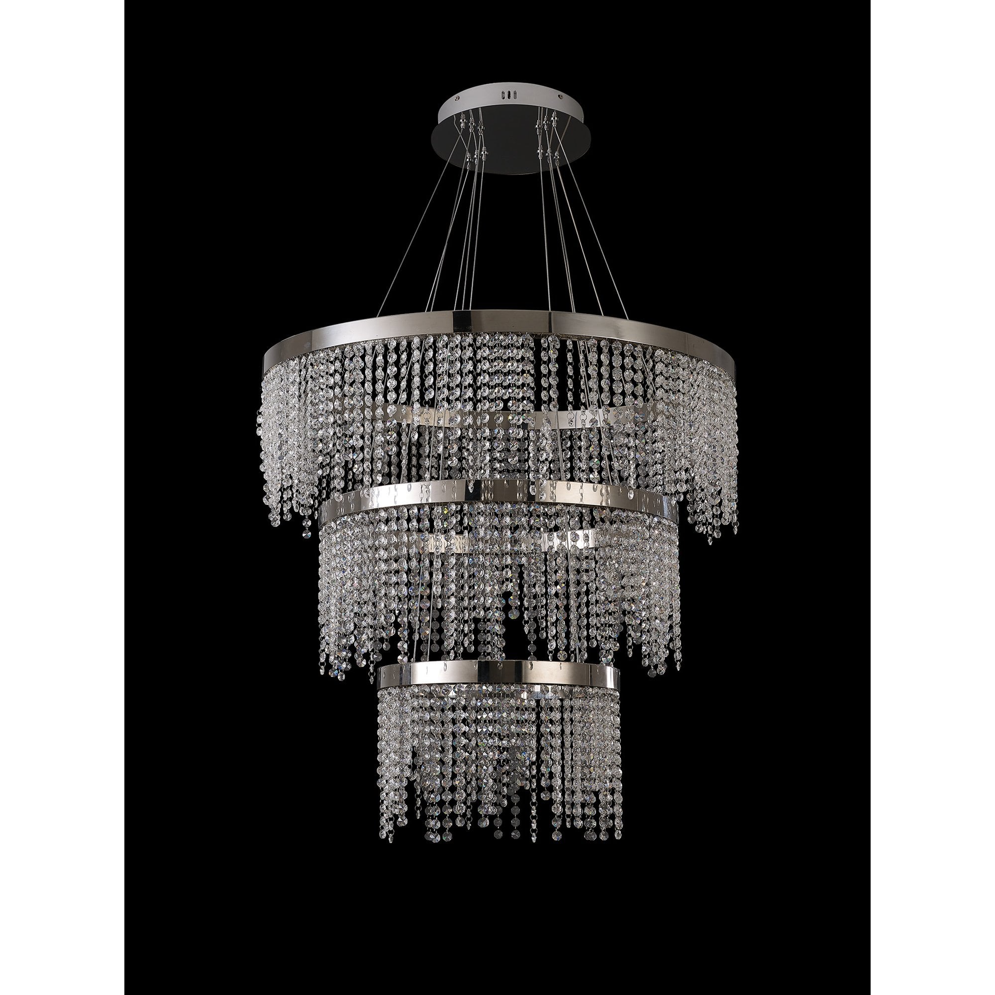 IL32914 Bano Round 3 Tier Dimmable Pendant 90W LED Polished Chrome / Crystal Chain