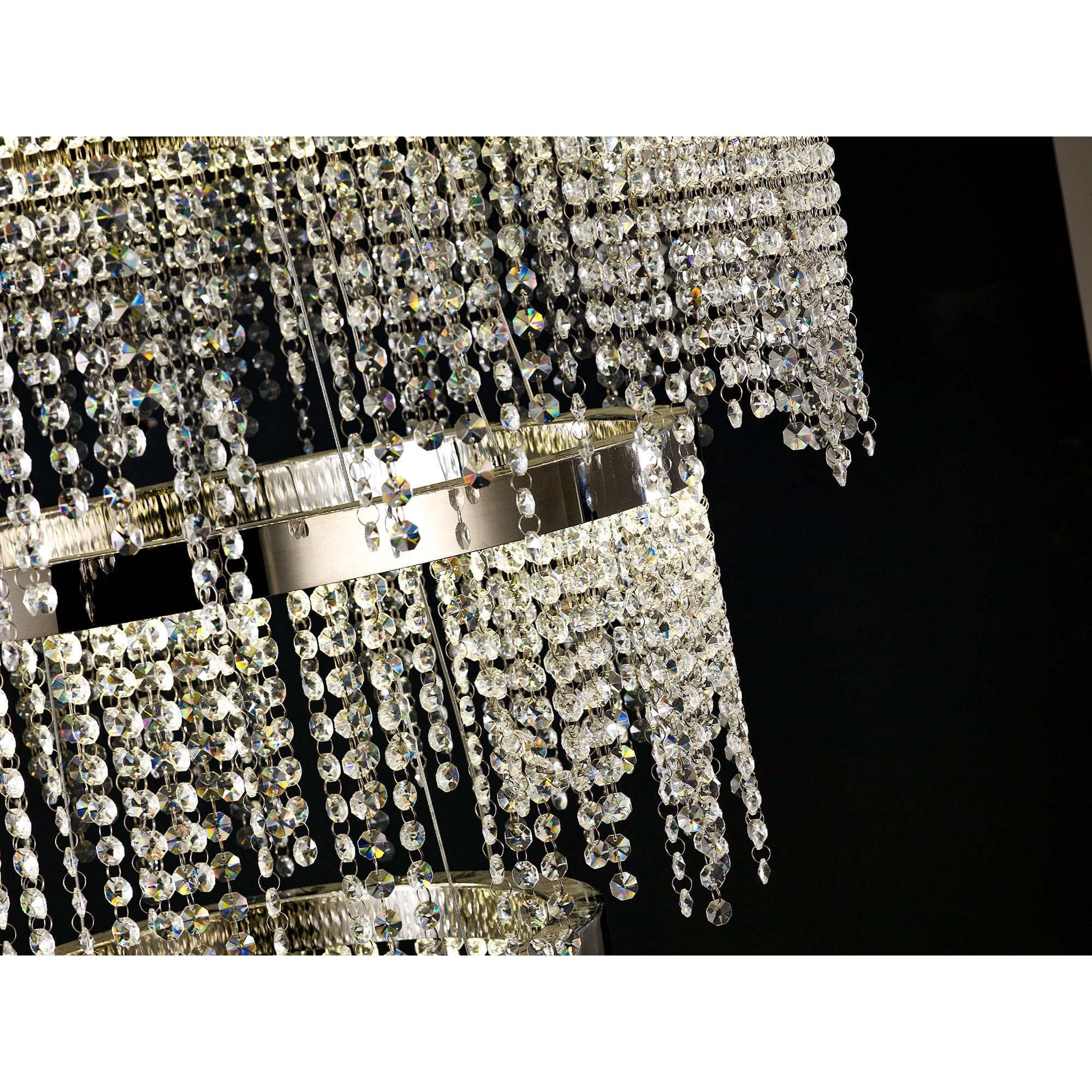 IL32914 Bano Round 3 Tier Dimmable Pendant 90W LED Polished Chrome / Crystal Chain