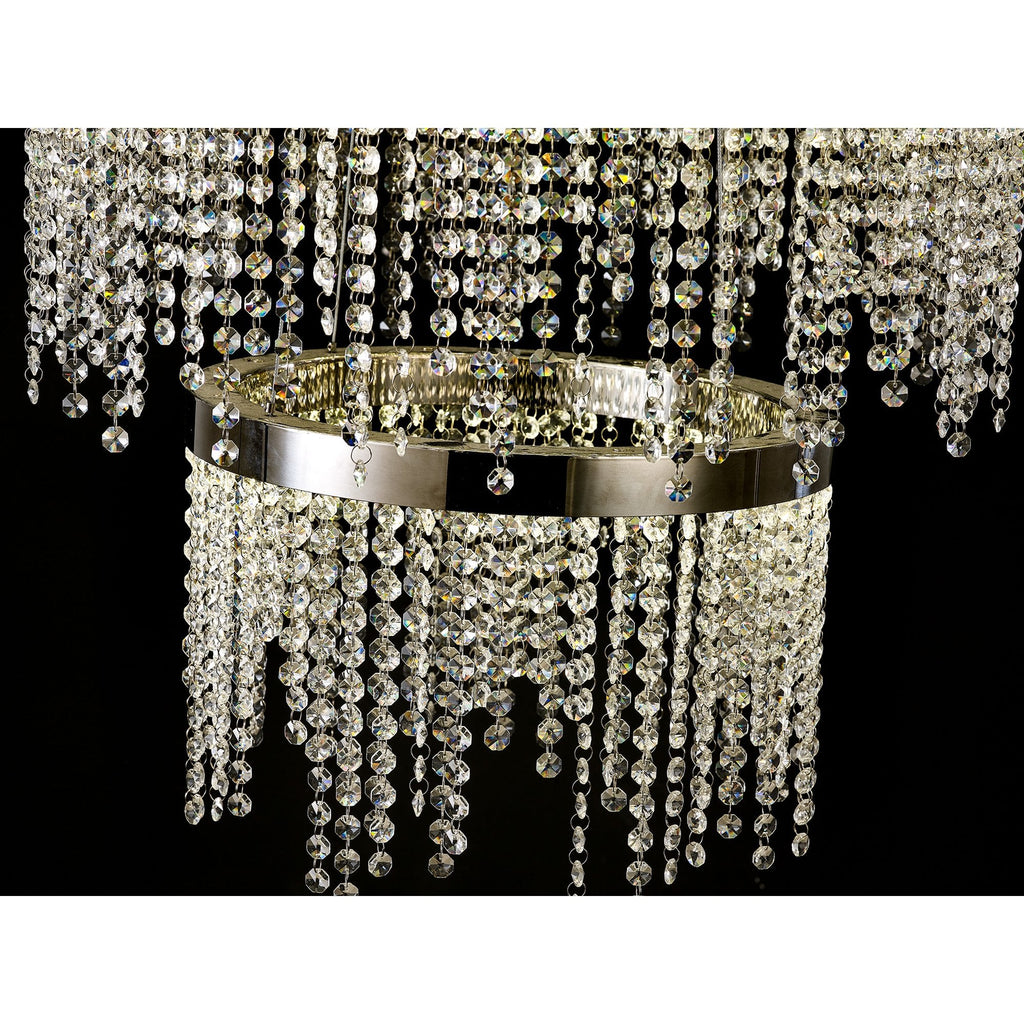 IL32914 Bano Round 3 Tier Dimmable Pendant 90W LED Polished Chrome / Crystal Chain
